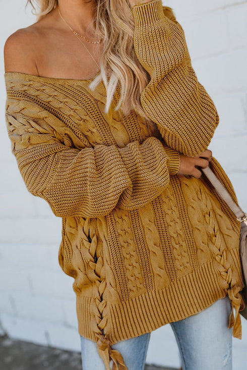 Love Letters Cable Knit Lace Up Sweater